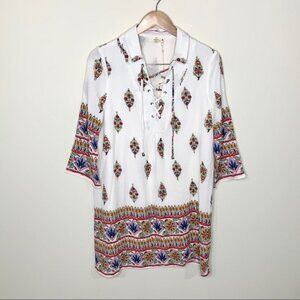NWT Entro White Floral Lace Up Tunic Dress
